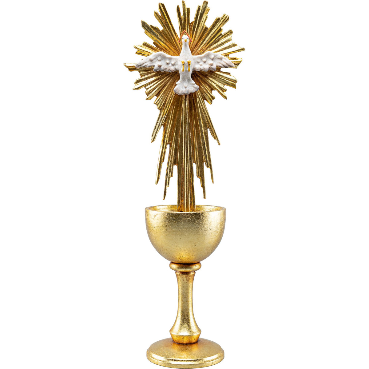 Cáliz de madera con Espíritu Santo con aureola y cola